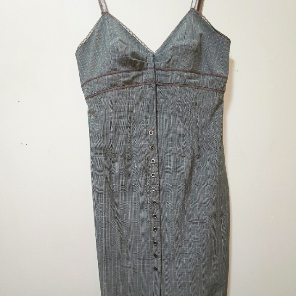 Dex Tweed Retro Dress Zipper Back Hooks Lace Adjustable Strap Knee High Spandex